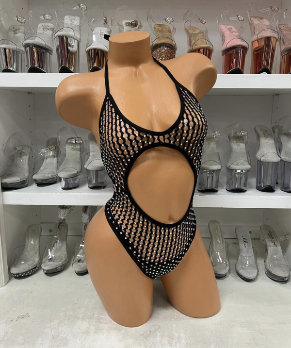 Lily Fishnet Rhinestone Romper - Image 2