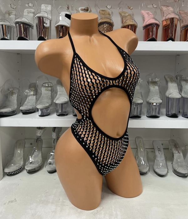 Lily Fishnet Rhinestone Romper - Image 3