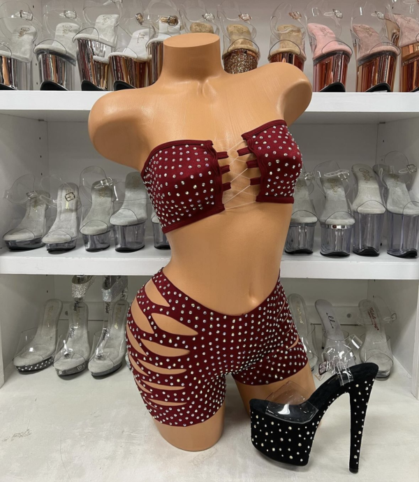 Solid Rhinestone Cut Short Tube Top - Image 5
