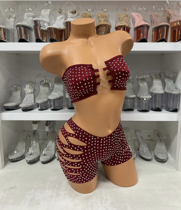 Solid Rhinestone Cut Short Tube Top - Image 6