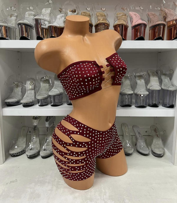 Solid Rhinestone Cut Short Tube Top - Image 8