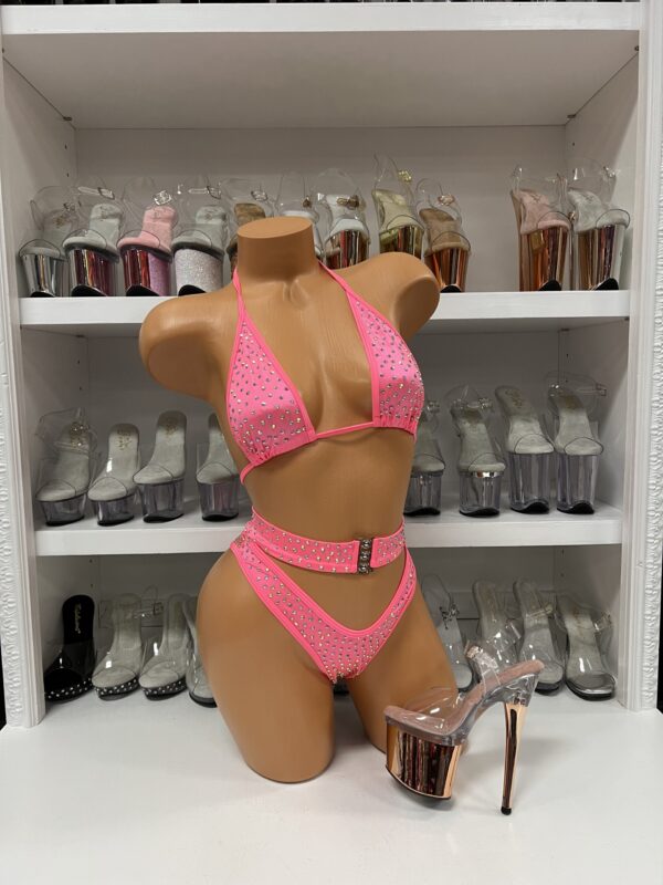 Salmon 2pc Solid Rhinestone High Waist With Buckle - Image 2