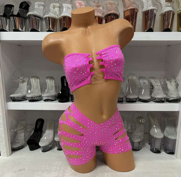 Solid Rhinestone Cut Short Tube Top - Image 10