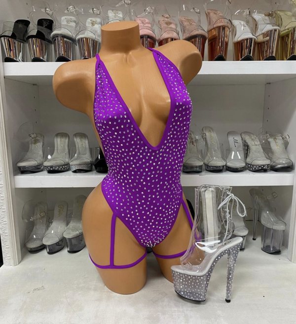 Solid Rhinestone Nova Leg Wrap Romper