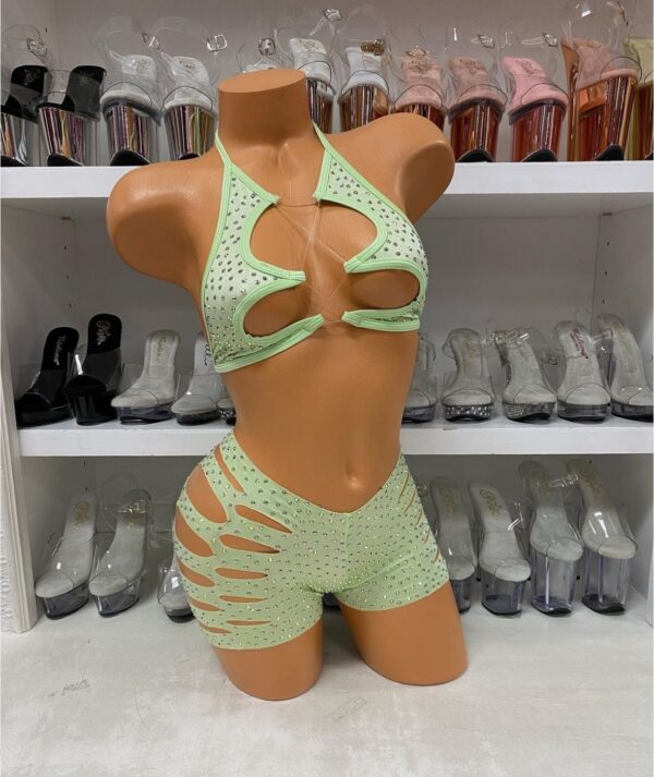 Solid Rhinestone Cut Short with Zig Zag Top - Image 11