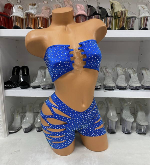 Solid Rhinestone Cut Short Tube Top - Image 2