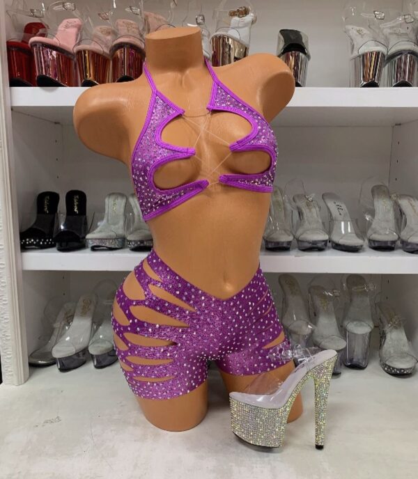 Solid Rhinestone Cut Short with Zig Zag Top - Image 18