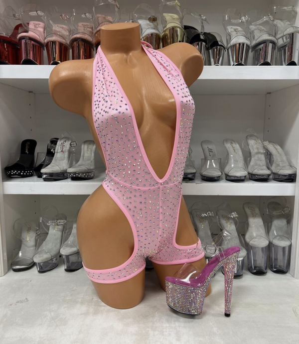 Solid Rhinestone One Piece with Leg Wraps - Image 5