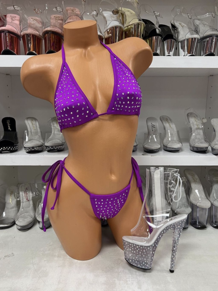 Rhinestone Solid Tie Side Bikini