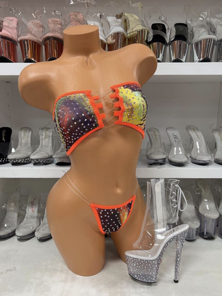 Pattern Rhinestone Tube Top Two Piece