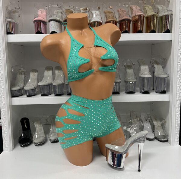 Solid Rhinestone Cut Short with Zig Zag Top