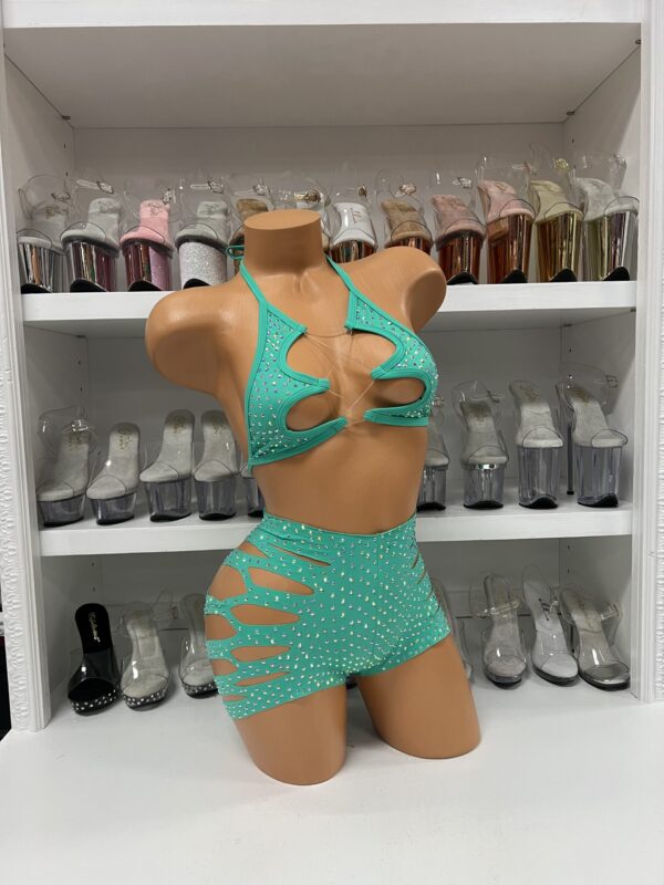 Solid Rhinestone Cut Short with Zig Zag Top - Image 2
