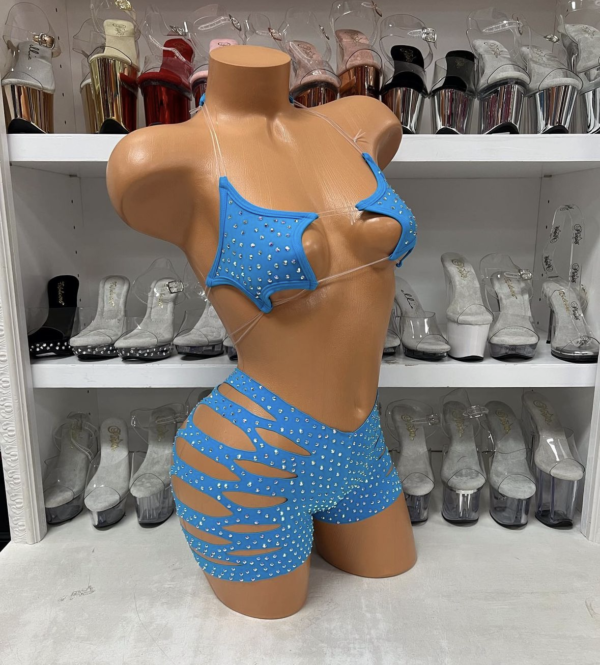Starlight Rhinestone Cut-Out Set - Turquoise Two Piece Outfit - Image 3