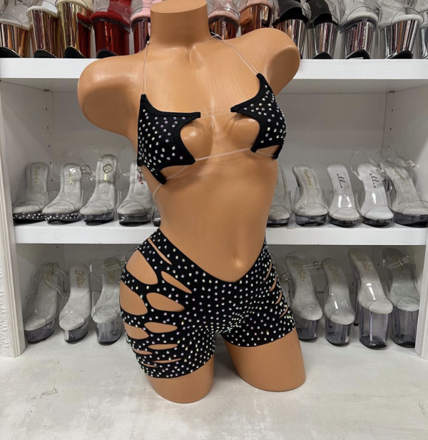 Starlight Rhinestone Cut-Out Set - Black Two Piece Outfit - Image 2