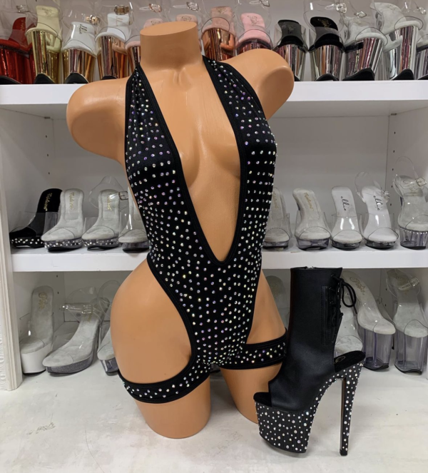 Solid Rhinestone One Piece with Leg Wraps