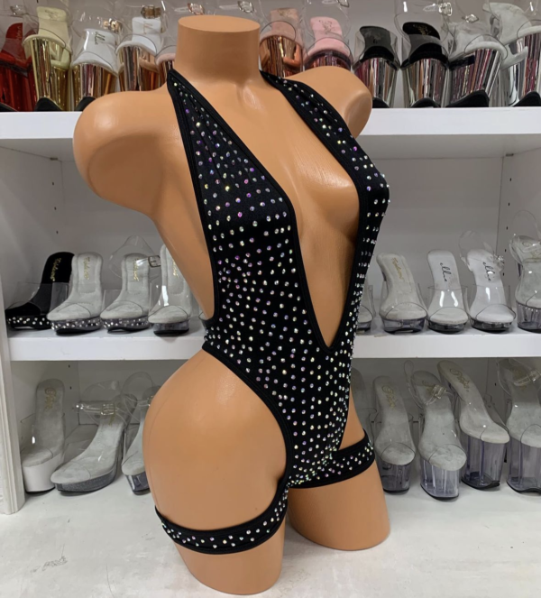 Solid Rhinestone One Piece with Leg Wraps - Image 3