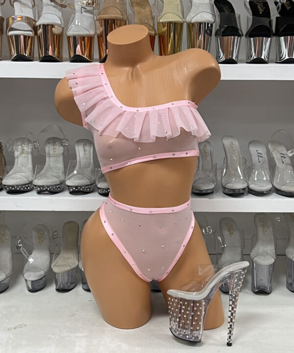 Ruffled One Shoulder Two Piece