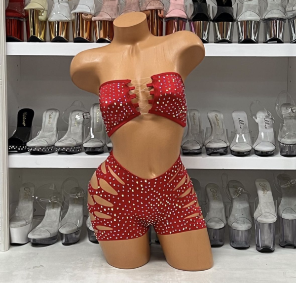 Solid Rhinestone Cut Short Tube Top - Image 37