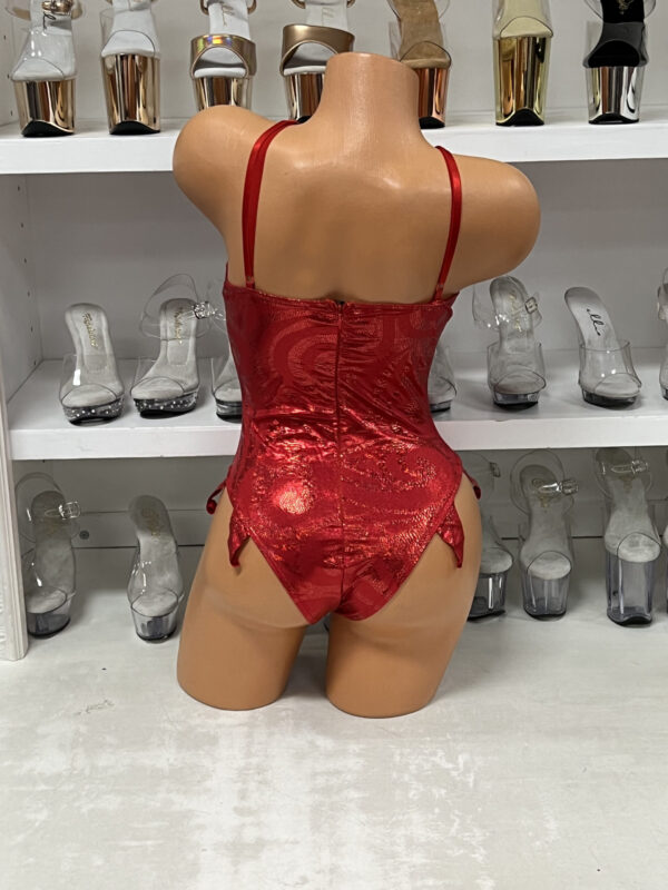 Red Devil Bodysuit – Metallic Costume with Gloves and Horns - Image 5