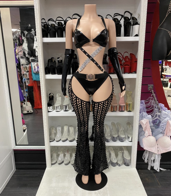 Mistress Kitty Costume – Strappy Cutout Cat Bodysuit with Chaps - Image 2