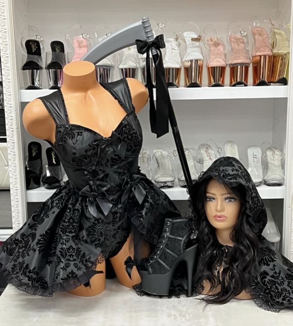 Grim Reaper Costume – Glam Reaper Bodysuit with Hooded Cape