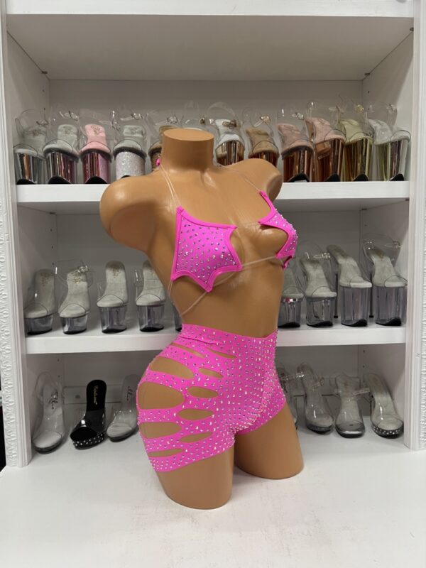 Starlight Rhinestone Cut-Out Set - Hot Pink Two Piece Outfit - Image 4