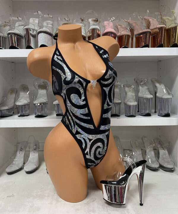 Open Stomach Romper with Rhinestone Connector