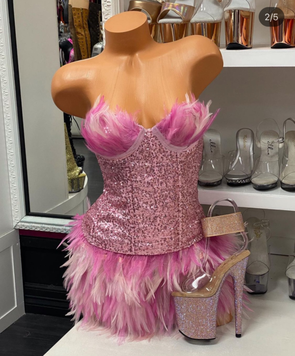 Flamingo Sequin Feather Corset Set - Image 2