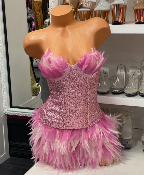 Flamingo Sequin Feather Corset Set - Image 4