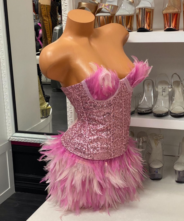 Flamingo Sequin Feather Corset Set - Image 3