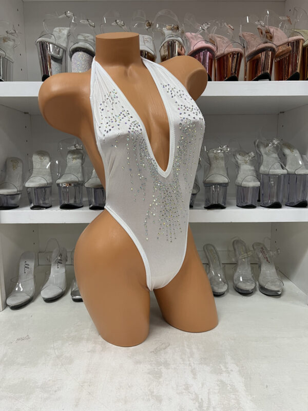 Solid V-Neck Rhinestone Romper - Image 2
