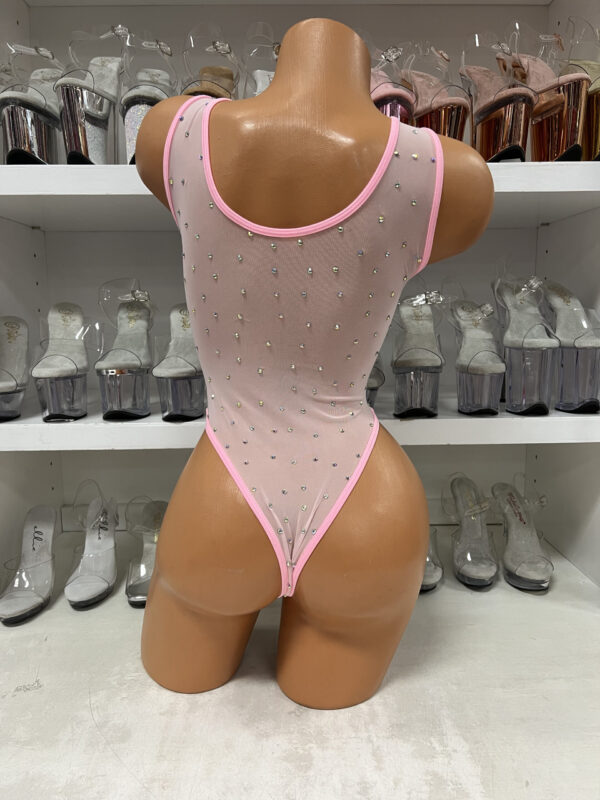 Mesh Rhinestone Lace Up Bodysuit - Image 4
