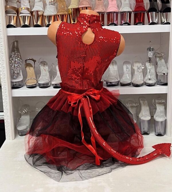 Red Sequin Devil Costume with Pentagram Detail & Tutu - Image 5