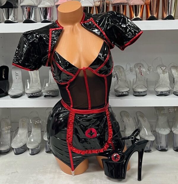 Ravishing Black Vinyl Nurse Fantasy Costume - Image 2