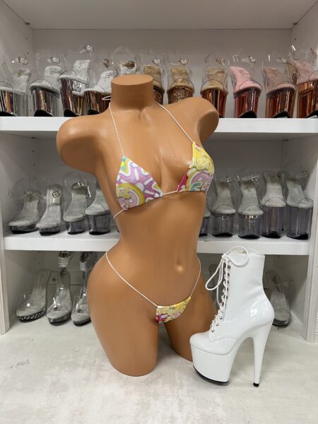 Pastel swirl bikini performance set with soft multicolor pattern