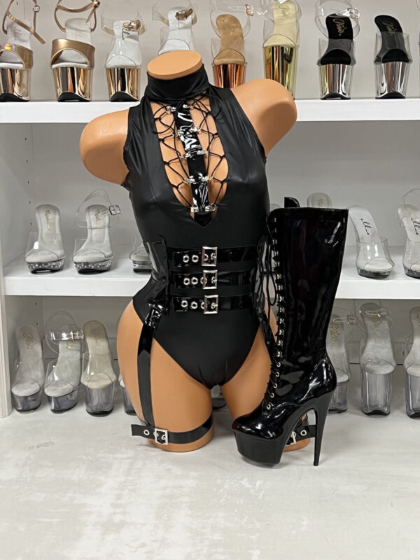 Dominatrix Bunny Costume – 5 Piece Black Fetish Set - Image 2