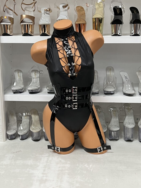 Dominatrix Bunny Costume – 5 Piece Black Fetish Set - Image 3