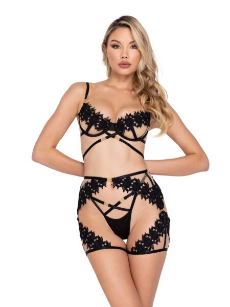 LI647 - Ebony Rose 3-Piece Chaps Set
