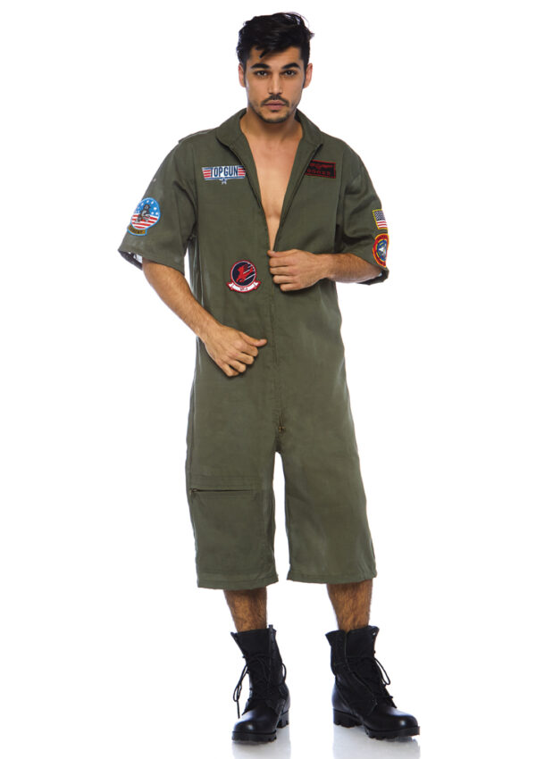 Men's Top Gun Costume Short Flight Suit - Image 2