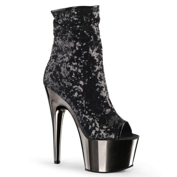 **7" Heel, 2 3/4" PF Peep Toe Sequins Ankle Boot, Side Zip