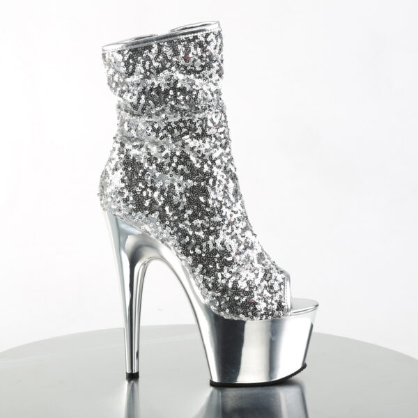 **7" Heel, 2 3/4" PF Peep Toe Sequins Ankle Boot, Side Zip - Image 5