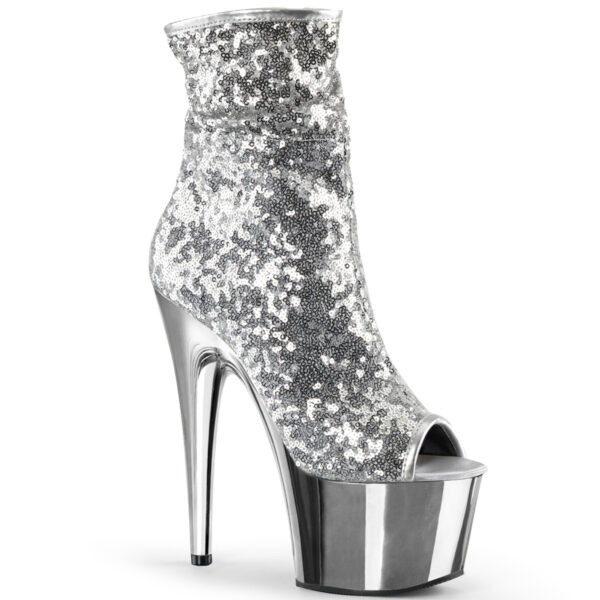**7" Heel, 2 3/4" PF Peep Toe Sequins Ankle Boot, Side Zip