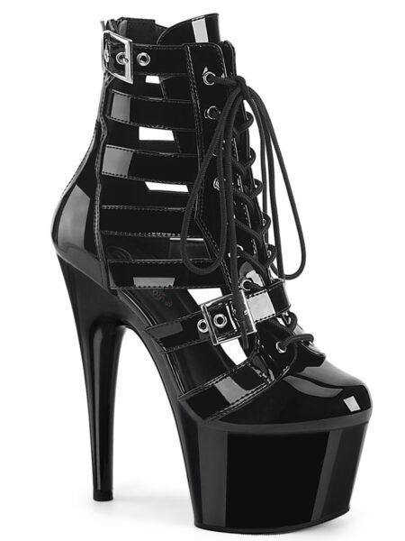 7" Heel, 2 3/4" PF Strappy Lace-Up Cage Bootie, Back Zip