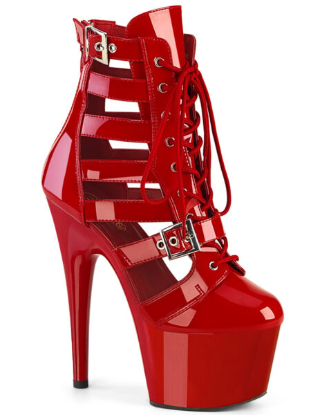 7" Heel, 2 3/4" PF Strappy Lace-Up Cage Bootie, Back Zip