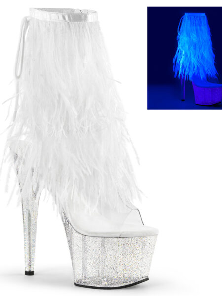 7" Heel, 2 3/4" PF Marabou Fur Fringe Ankle Boot, Side Zip
