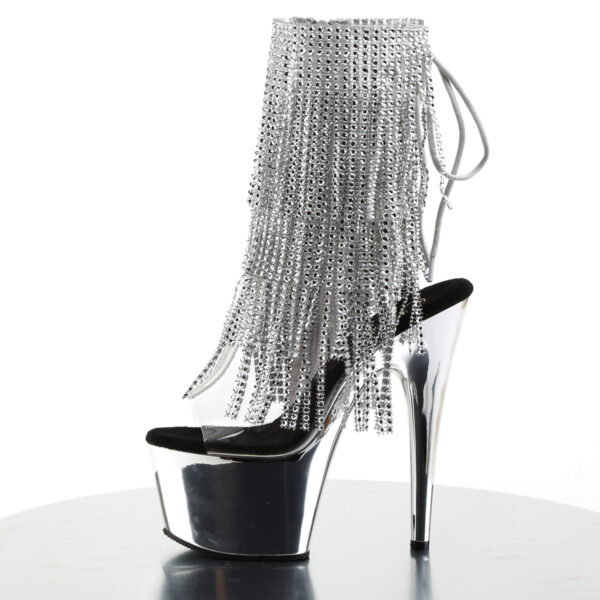 7" Heel, 2 3/4" PF Open Toe/Heel Lace-Up Fringe Ankle Boot - Image 3