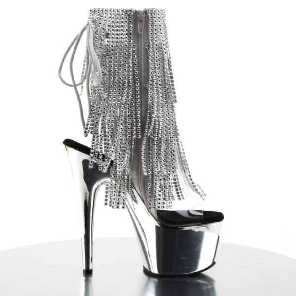 7" Heel, 2 3/4" PF Open Toe/Heel Lace-Up Fringe Ankle Boot - Image 5
