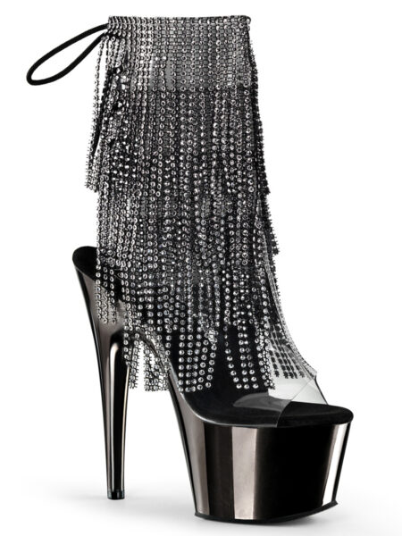 7″ Heel, 2 3/4″ PF Open Toe/Heel Lace-Up Fringe Ankle Boot