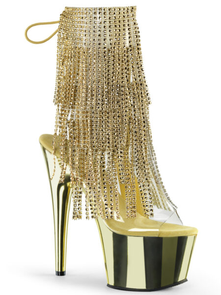 7" Heel, 2 3/4" PF Open Toe/Heel Lace-Up Fringe Ankle Boot