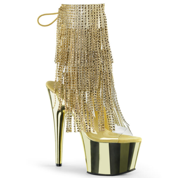 7" Heel, 2 3/4" PF Open Toe/Heel Lace-Up Fringe Ankle Boot